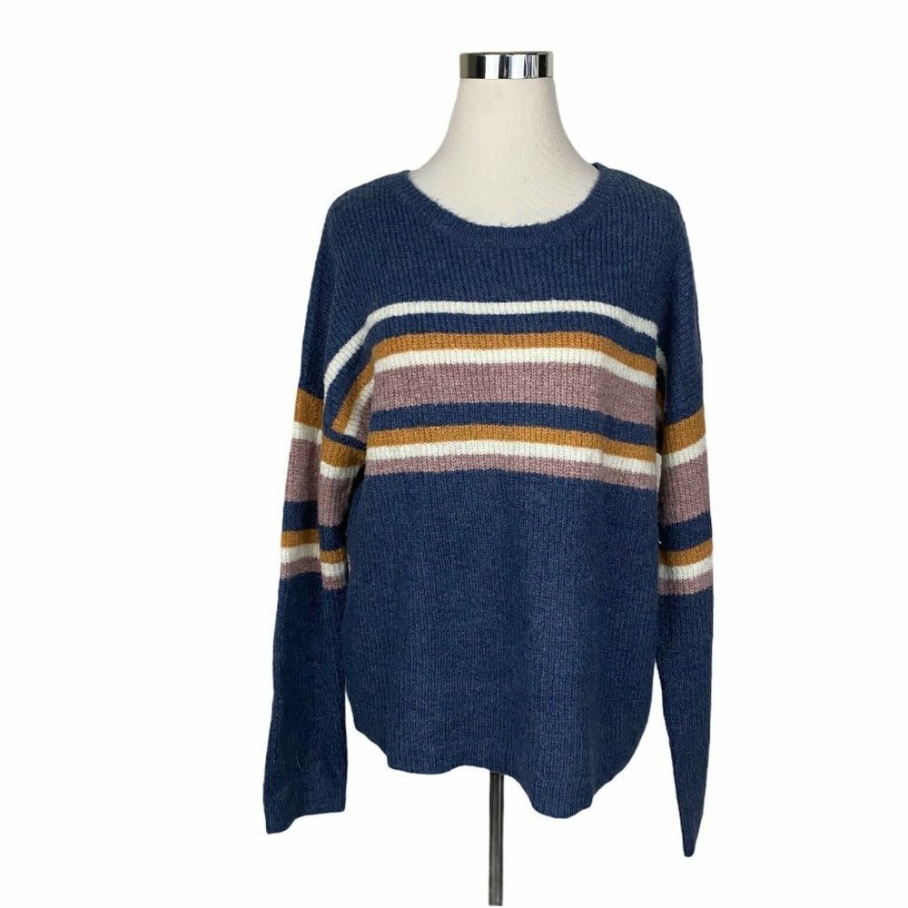 Hem & Thread Striped Sweater MEDIUM M blue long sl
